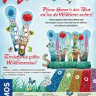 "Wildwuchs - Lass deine Wiese blühen! Pflanze Samen in dein Beet und lass die Wildblumen wuchern! Erschaffe die größte Wildblumenwiese! Inhalt: 50 Blumen, 1 Spielplan, 5 Wildblumenwiesen als 3D-Aufsteller, 45 Holzspielsteine (25 Samen, 10 Bienen, 10 Ameisen), 10 Regenbogen-Chips, 1 Start-Wurm, 1 Anleitung." 

Bunte Blumen und grüne Wiese im Hintergrund.
