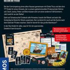 "Deine Schnitzeljagd. Das Gold der Piraten. Die drei ??? Kids. Rätselstationen für drinnen und draußen." Oben ein Kartenspiel und Illustrationen eines Piratenschiffs sowie einer Schatzkarte.