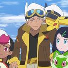 Illustration: Vier Figuren und Pikachu stehen vor Felsen und Himmel. Eine Figur trägt eine Pilotenjacke.