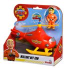 "Feuerwehrmann Sam", "Drehbarer Rotor", "Ab 3+", "Wallaby mit Tom". Rotes Spielzeug-Helikopterset mit Figur.