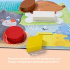 Premium-Qualität aus FSC Buchenholz und Pappe: Langlebiger Spielspaß garantiert! Buntes Kinderpuzzle mit Tieren.
