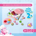 „Ein abwechslungsreiches Kochspiel“, „Meine ersten Spiele! 2+“. Bunte Spielsteine und -platten; Einhornzeichnung links.