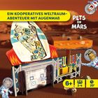 Text: "Ein kooperatives Weltraum-Abenteuer mit Augenmaß", "Pets on Mars". Illustration von Tieren im Weltraum.
