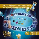 Spiel „Pixie Time“, kooperativ, turbulent, magisch. Ab 8 Jahren, 2-6 Spieler, 15 Minuten. Karten und Spielfiguren. Sanduhr.