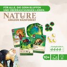 "Für alle, die gern bluffen und Überraschungen lieben. NATURE AMAZON RAINFOREST. Spielkarten mit Tieren, 10+, 1-4 Spieler."