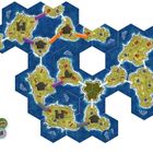 Text: "Du hast am Ende des Spiels die meisten Fischpunkte = 6 Siegpunkte." Spielbrett mit sechseckigen Plättchen.