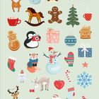 Illustration: Weihnachtsmotive wie Schneemann, Geschenke, Rentier, Pinguin mit Kamera und Tannenbaum.