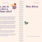 "Mein Scrapbook", "Schön, dass du dieses Buch in den Händen hältst!", "Meine Notizen". Bunte Blumen, Masche, Smiley.
