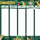 Tiere & Pflanzen. Spalten: Stadt, Land, Säugetier, Vogel, Insekt, Pflanze, Punkte. Mit Dschungeldesign und Tierillustrationen.