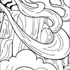 Illustration eines Tigers, der auf einem Felsen ruht, umgeben von geschwungenen Wolkenlinien.