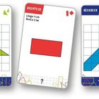 Von links nach rechts: Raute 4 cm², gleichschenkliges Dreieck 6 cm², Rechteck ?, Sechseck 11 cm², Kreuz 20 cm².