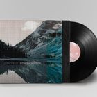 Auf dem Cover steht "Downpilot strange Horses". Es zeigt eine pixelartige Landschaft mit Bergen und See, daneben eine Schallplatte.