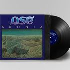Text: "QSE ADONIA"
Illustration: Mystische Landschaft mit Schiffswrack, in einem Schallplattencover-Design.