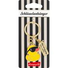 Text: "Schlüsselanhänger" und "Glitzer bringt nur jemand um zu sehen."  
Illustration: Gelbe Ente mit Sonnenbrille als Anhänger.