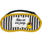 "Älter ist wie jung. Nur cooler." steht auf einer Schlafmaske mit schwarz-weißen Streifen und einer gelben Ente mit Sonnenbrille.