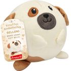 Knuffel-Knautschis BELLONI: Brave Heart. Soft Belly. Ein rundes, plüschiges Hundespielzeug mit braunen Flecken und Ohren.