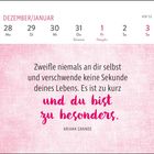 Kalender für die Woche vom 28. Dezember bis 3. Januar. Zitat: "Zweifle niemals an dir... und du bist zu besonders." - Ariana Grande.