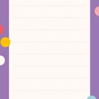 Lila Hintergrund, mittig ein cremefarbener Bereich mit gepunkteten Linien. Bunte Punkte am Rand, erinnert an eine Illustration.