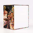 Die Zahl "9" und japanische Schriftzeichen. Illustration mit kämpfenden Figuren und bunten, dynamischen Linien.