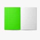 Links grüne Seite, rechts weiße Seite mit kleinen Punkten.