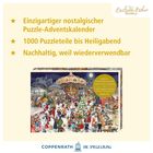 Einzigartiger nostalgischer Puzzle-Adventskalender, 1000 Puzzleteile, nachhaltig. Darstellung eines Weihnachtsmarkts.