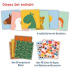 "Dieses Set enthält: 6 stabile Karten mit Gesichtern, über 60 vorgestanzte Blätter, über 90 Sticker für Augen."