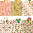 Sechs bunte, florale Muster, jeweils mit einem vergrößerten Detailkreis oben. Enthält Herzen, Punkte, Schleifen und Blumen.