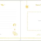Links: Zeilen für Taufdetails; rechts: "Meine Taufgäste", Rahmen für Foto, Sonne, Kerze, Fische als Illustrationen.