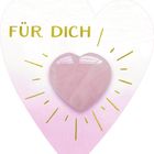 "FÜR DICH" steht auf einem weißen Herz mit einem violetten Steinherz und Strahlen darum.