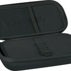 Schwarzes, geöffnetes Etui mit Netztasche und elastischen Schlaufen innen, geeignet zur Aufbewahrung kleiner Gegenstände.