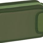 Grüne Tasche mit zwei Reißverschlüssen und einem Griff an der Seite.