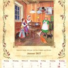 Januar 2027. Illustration: Ein gemütlicher Raum mit vier Personen, zwei Katzen, Dekoration und Fensterausblick mit Schnee.