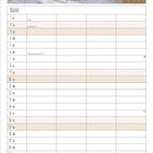 Kalenderblatt für Januar. Oben: Boot im Schnee mit blauen Himmel. Darunter: Kalenderaufteilung mit Wochentagen und Terminen.