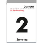 Text: "Januar", "Berchtoldstag", "2", "Samstag". Ein Kalenderblatt mit grauem oberen Rand.