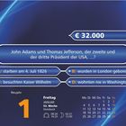 € 32.000. Frage über Adams und Jefferson: A: starben am 4. Juli 1826. Kalender zeigt Januar Freitag mit Datum und Uhrzeiten.