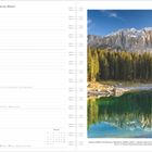 Text links: "March März Mars Marzo Maart". Daten von Montag, 22. März bis Sonntag, 28. März aufgelistet. Rechts ein Naturfoto mit Bergen, Wald und See.