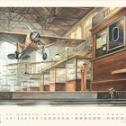 Ein Flugzeug in einer Halle, Kalenderblätter mit Zahlen von 1 bis 31, Datum der Heilige Drei Könige. Eine Illustration.