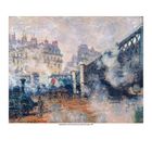 Claude Monet, The Pont de l'Europe, Gare Saint-Lazare, 1877. Eine Impression eines Bahnhofs mit Rauch und Gebäuden.