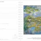 March März Mars Marzo Marzo Maart. Seerosen, Öl auf Leinwand. Kalenderseite mit Wochentagen und Notizlinien.