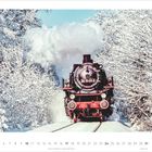 „86 1049-5“ auf roter Dampflok in verschneiter Winterlandschaft, Kalenderblätter Januar 2027, Zug auf Schienen.