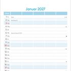Kalenderseite mit "Januar 2027" in Blau. Feiertage: 1. Neujahr, 6. Heilige Drei Könige. Wochen 1 bis 4 markiert.
