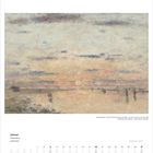 Januar, January, Janvier. Kalenderblatt 2027. Gemälde von Eugène Boudin, Sonnenuntergang am Meer.