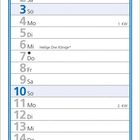 Kalendereintrag für Januar, mit Werktagen und Feiertagen. Illustration von Carl Larsson zeigt Kind im Bett.