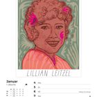 Kalenderseite Januar 2027 mit Illustration von Lillian Leitzel. Wochenbeginn Montag, Heilige Drei Könige am 6.