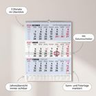 "3 Monate im Überblick", "Mit Datumsschieber", "Jahresübersicht immer sichtbar", "Sonn- und Feiertage markiert". Wandkalender.