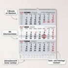 2026 und 2027 Kalender mit drei Monaten im Überblick, Datumsschieber, Jahresübersicht sichtbar, Sonn- und Feiertage markiert.