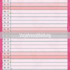 "Vorjahresabbildung". Kalenderblatt für Januar mit rosa Hintergrund, Schmetterling und Blumenverzierung.