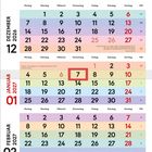 Kalender für Dezember 2026 bis Februar 2027; Wochentage oben, Tage nummeriert. Der 7. Januar ist rot markiert.