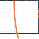 Kalenderseite mit Wochentagen und einem bunten Totenkopf mit Blumenmuster rechts. Ein oranges Band als Lesezeichen.