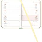 Ein Wochenkalender mit den Tagen Montag, 11. Januar bis Sonntag, 17. Januar, in mehreren Sprachen. Beige Lesezeichen.